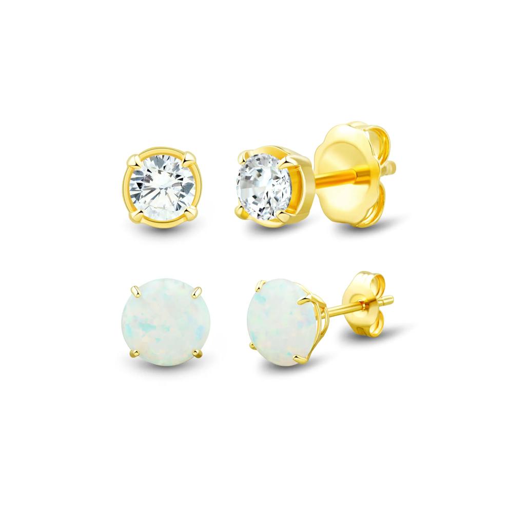 Lab Grown Diamond and Lab-Created Opal Stud Earring Box Set in Vermeil &amp; 10K Yellow Gold (1/2 ct. tw.) – Image 1 of 7