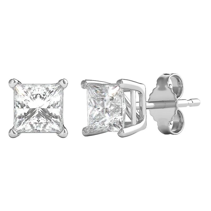 Diamond Princess-Cut Solitaire Stud Earrings in 14K White Gold &#40;1 ct. tw.&#41; – Image 1 of 3