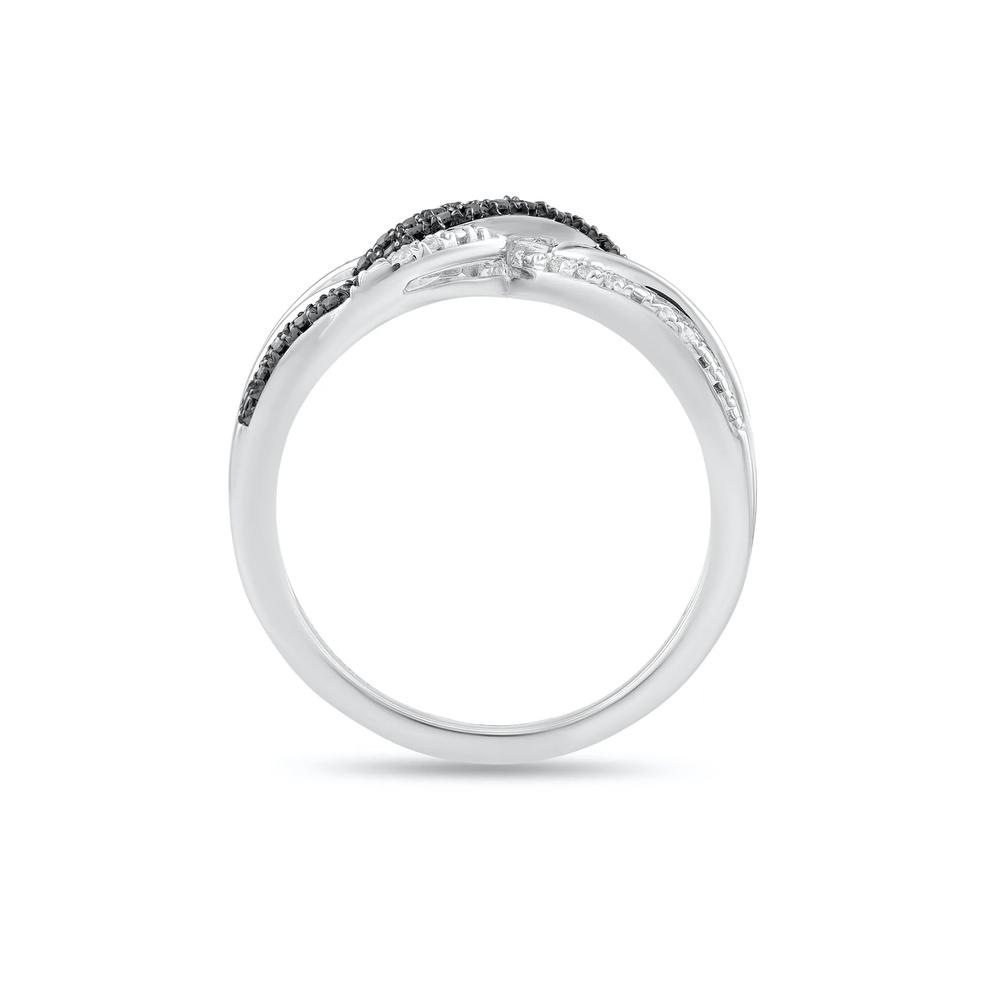 Black &amp; White Diamond Crossover Band in Sterling Silver (1/5 ct. tw.) – Image 2 of 4