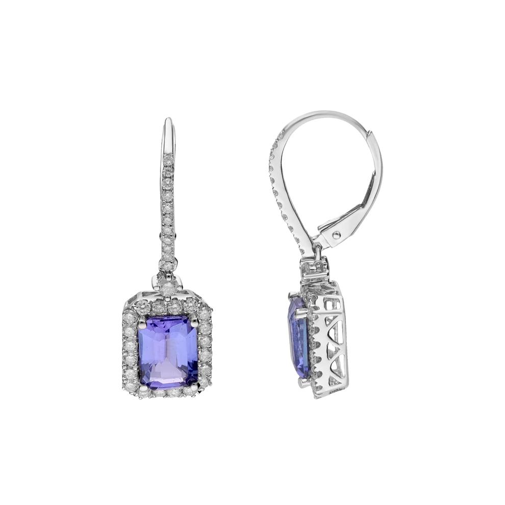 Tanzanite &amp; Diamond Halo Drop Earrings in 14K White Gold (7/8 ct. tw.) – Image 3 of 3