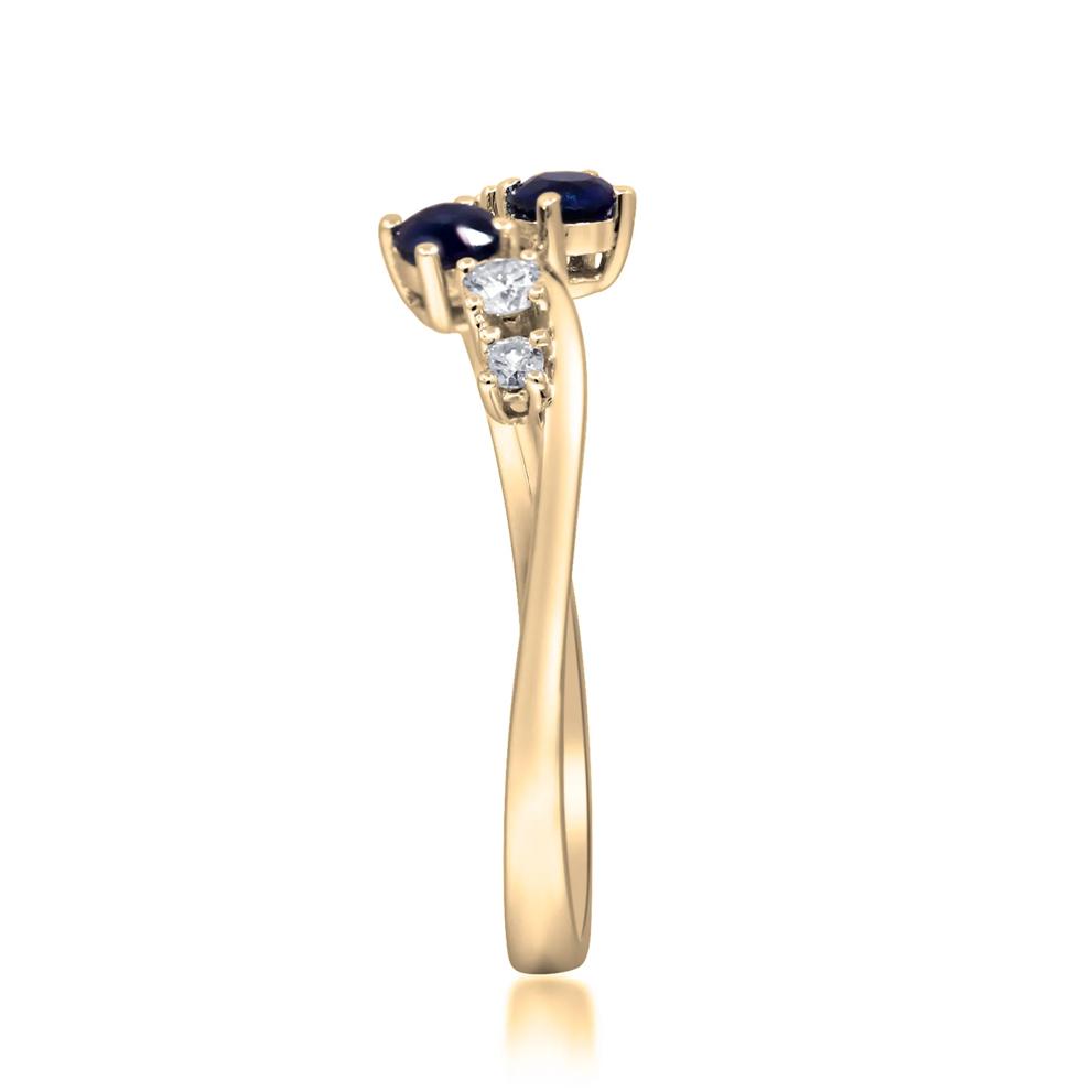 Blue Sapphire &amp; Round Diamond Bypass Ring in 10K Yellow Gold (1/8 ct. tw.) – Image 3 of 4