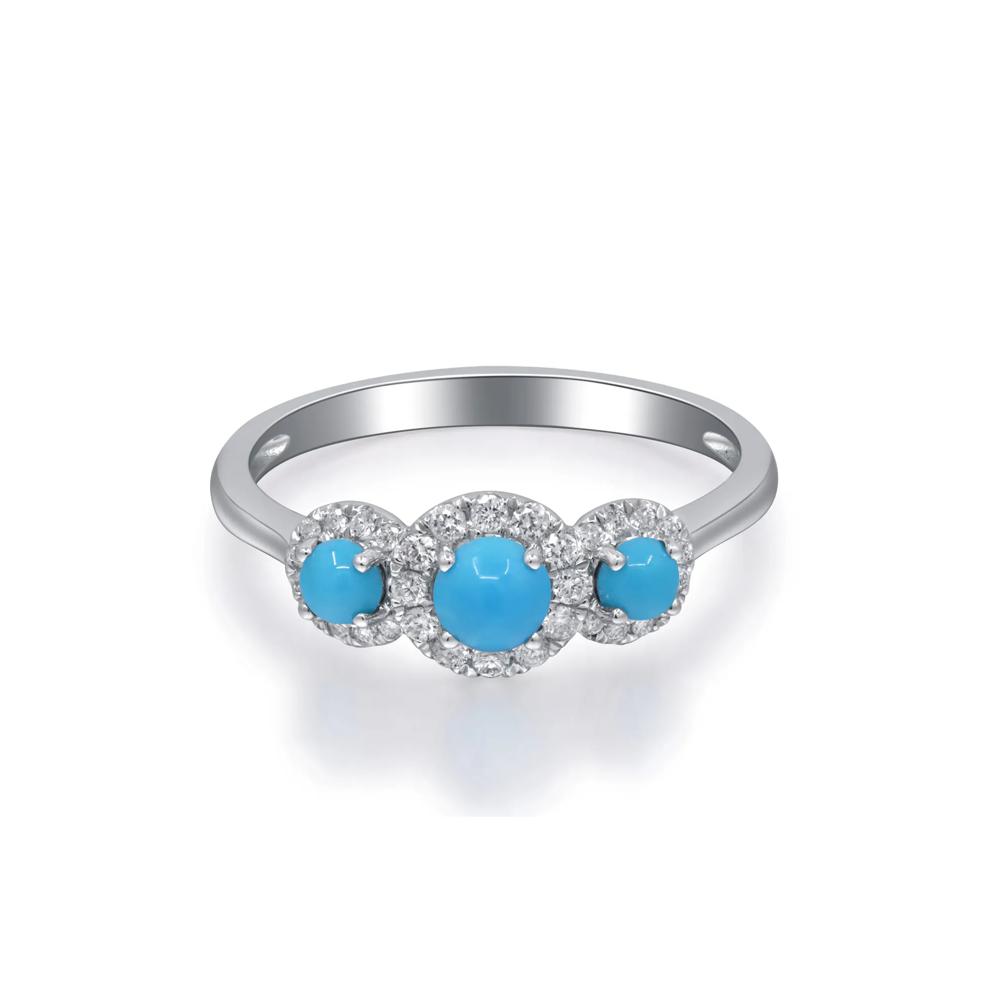 Turquoise and Diamond Three-Stone Ring in 10K White Gold (1/5 ct. tw.) – Image 1 of 5