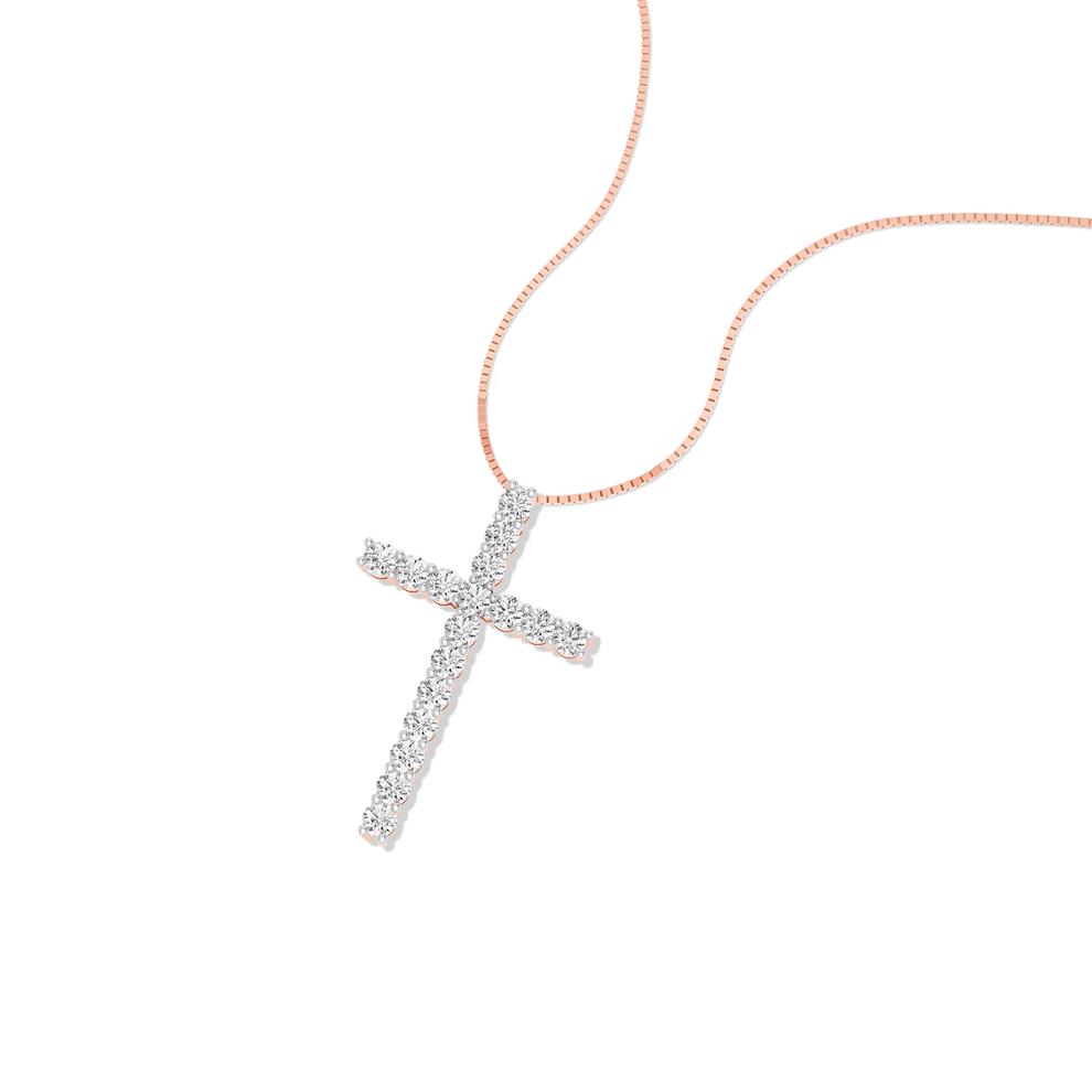Lab Grown Diamond Cross Necklace in 10K Rose Gold (1/2 ct. tw.) – Image 3 of 4