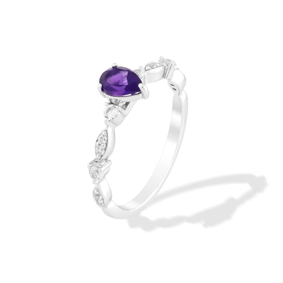 Amethyst &amp; Lab Created White Sapphire Ring in Sterling Silver – Image 4 of 4