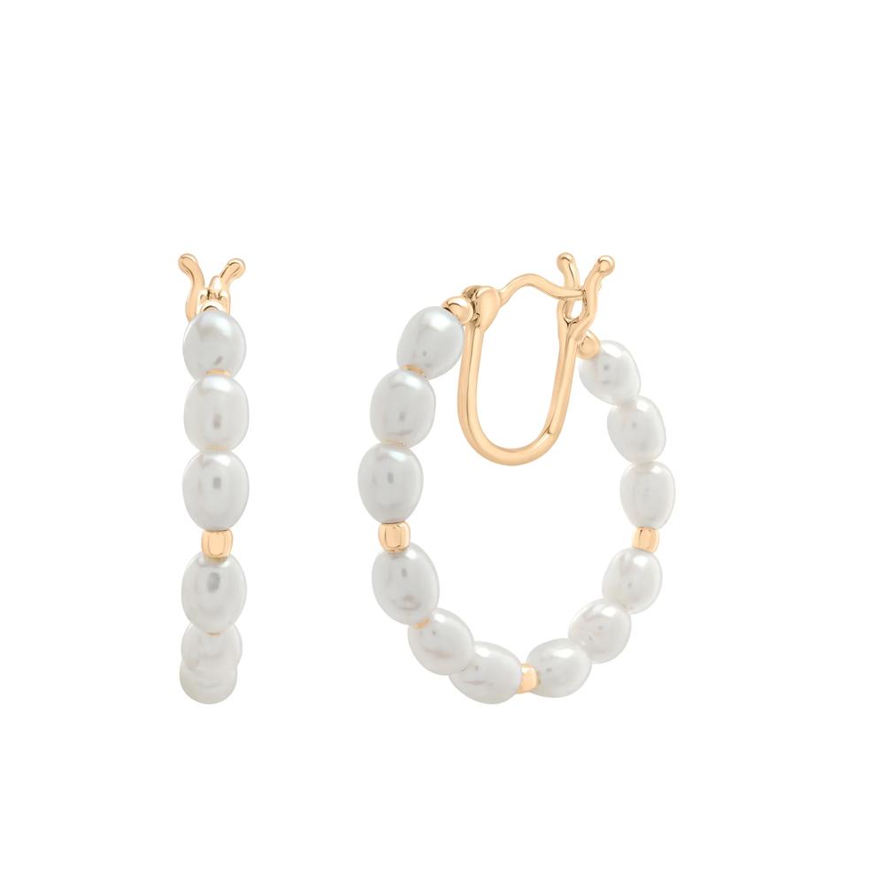 Freshwater Cultured Pearl Hoop Earrings in 10K Yellow Gold – Image 1 of 1
