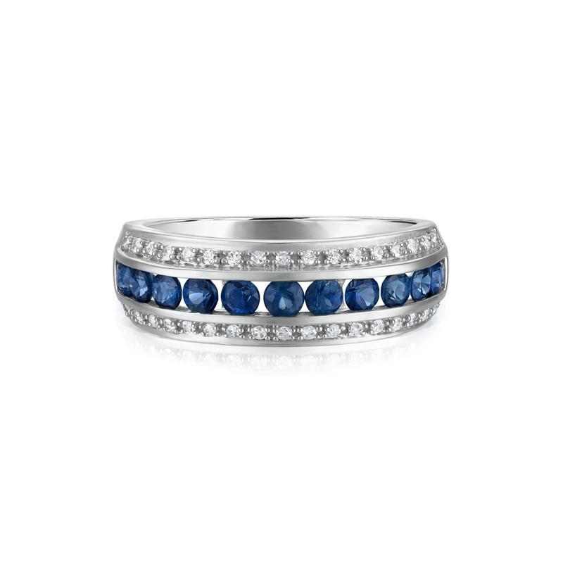 Blue Sapphire and Diamond Band in 10K White Gold (1/7 ct. tw.) – Image 1 of 3