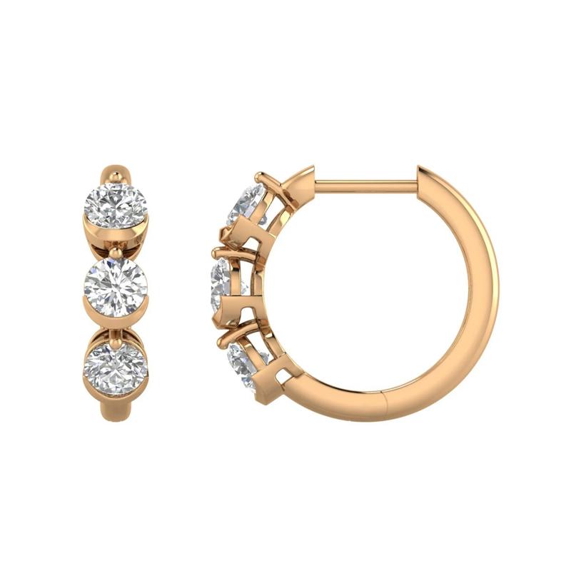 Lab Grown Diamond Three-Stone Hoop Earrings in 10K Rose Gold (1 ct. tw.) – Image 2 of 2