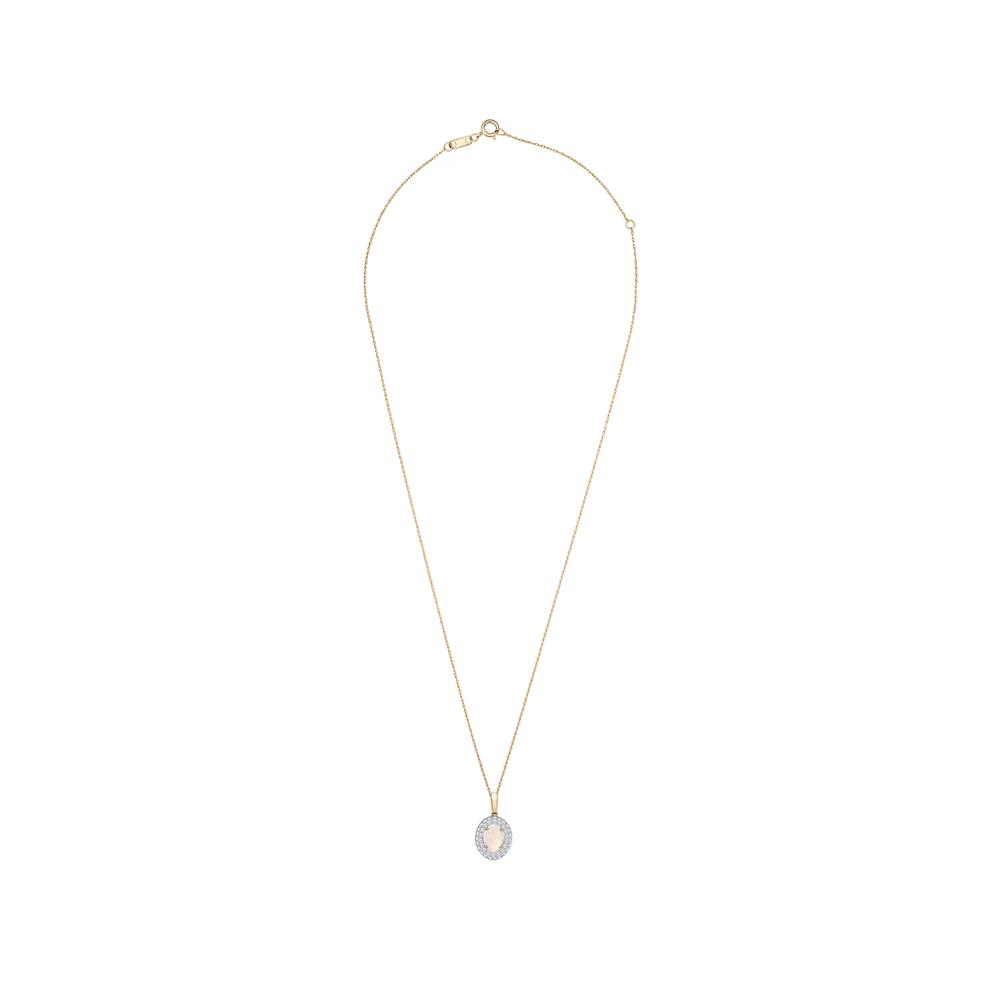Australian Opal &amp; Diamond Double Halo Pendant Necklace in 10K Yellow Gold (1/2 ct. tw.) – Image 4 of 4