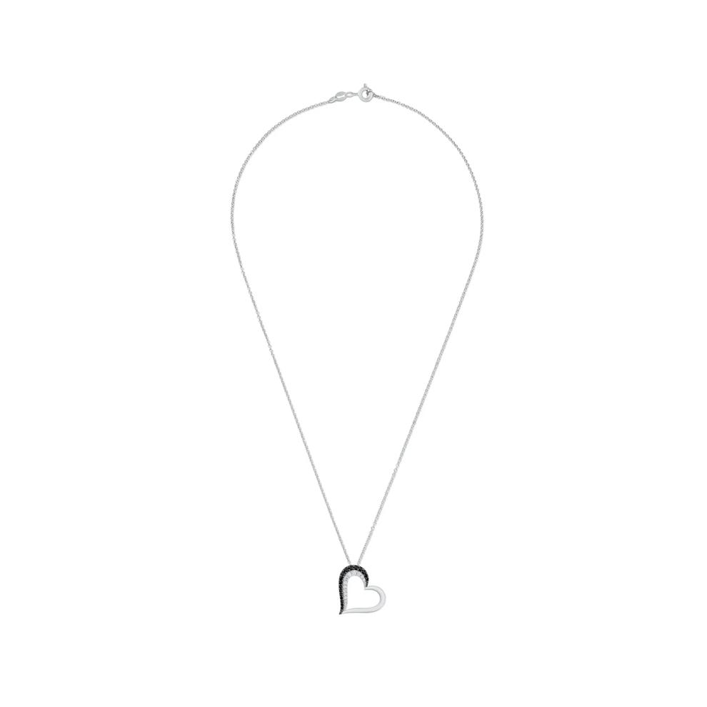 Black &amp; White Diamond Slanted Heart Pendant in Sterling Silver (1/4 ct. tw.) – Image 3 of 4