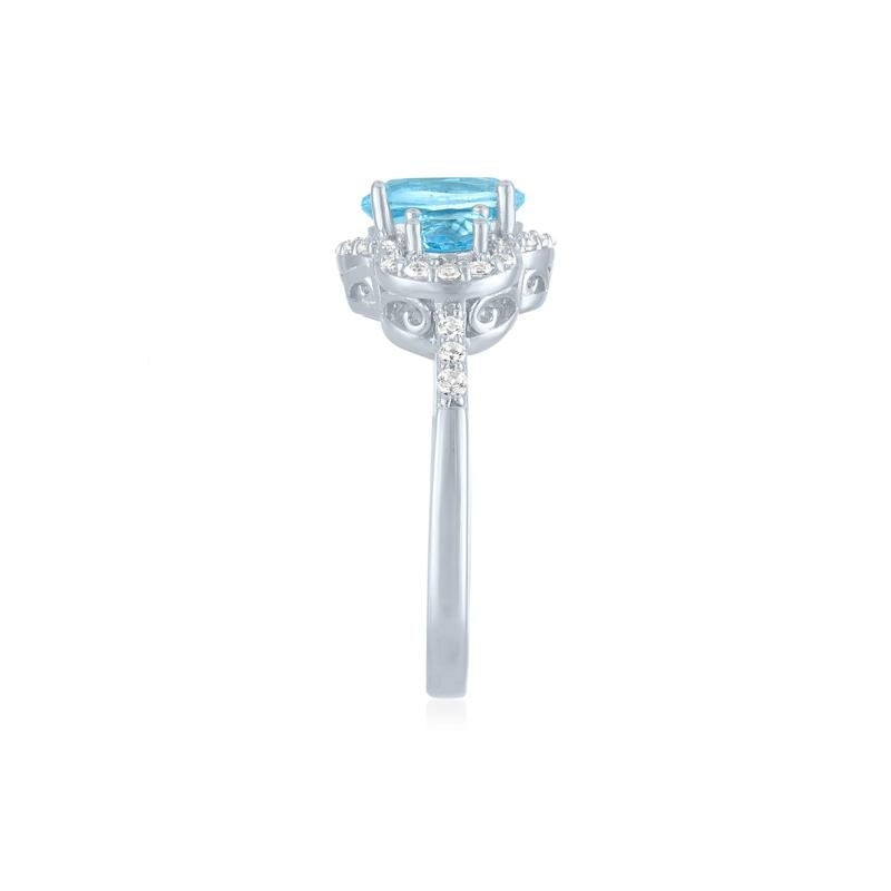 Swiss Blue Topaz &amp; Lab-Created White Sapphire Three-Stone Ring in Sterling Silver – Image 3 of 3