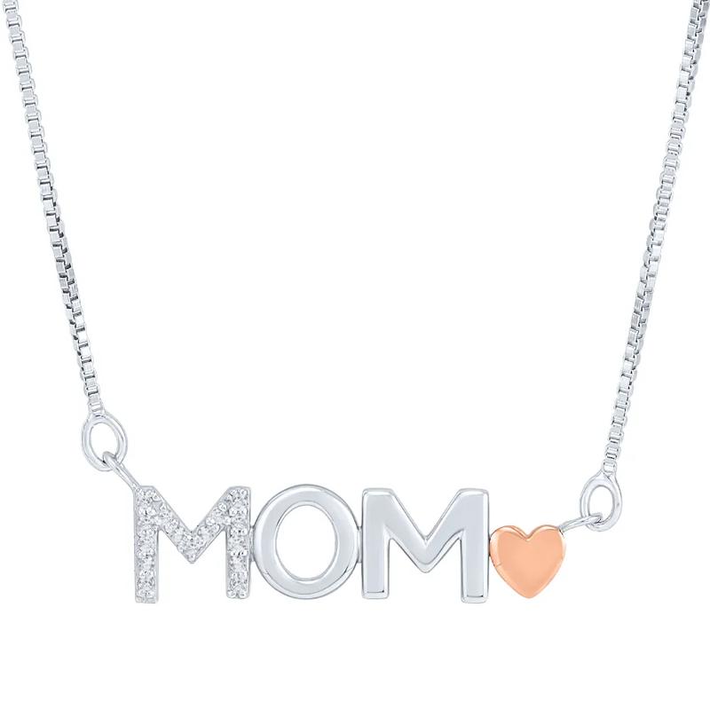 Diamond Mom Pendant in Sterling Silver &amp; 14K Rose Gold – Image 1 of 3
