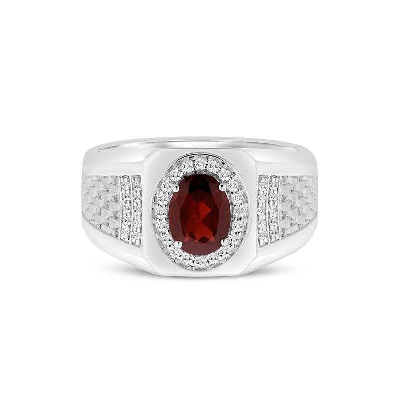 Men&#39;s Garnet and Diamond Band in 10K White Gold &#40;1/4 ct. tw.&#41; – Image 1 of 3