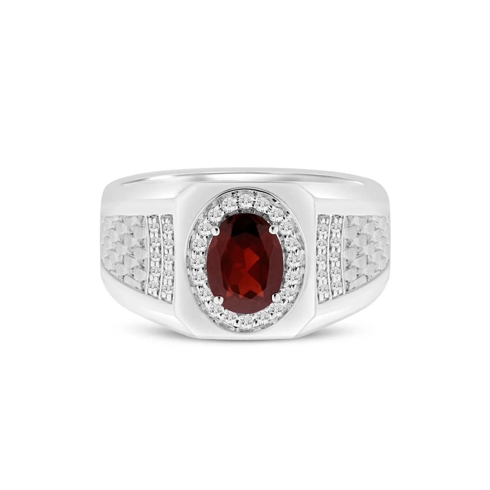 Men's Garnet and Diamond Band in 10K White Gold (1/4 ct. tw.) – Image 1 of 3