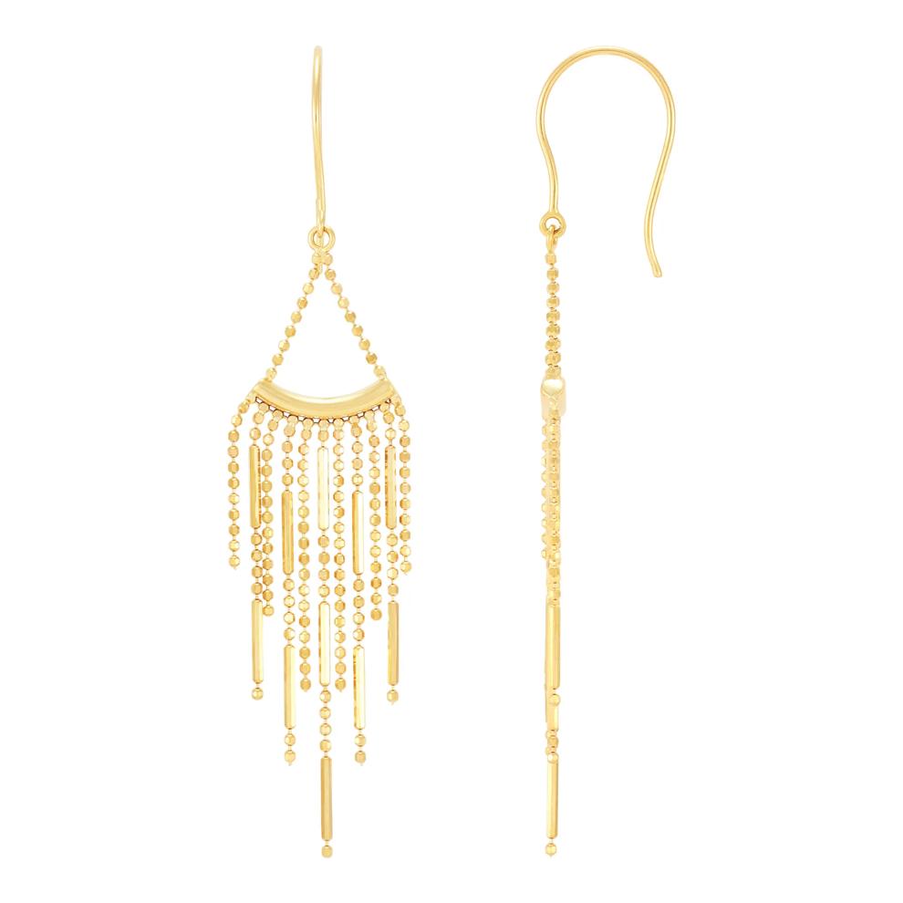 Beaded Chandelier Fringe Dangle Earrings in 10K Yellow Gold – Image 3 of 3