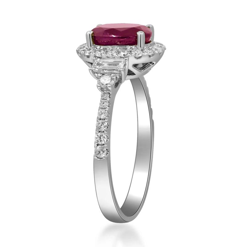 Oval Ruby &amp; Diamond Halo Ring in 18K White Gold (5/8 ct. tw.) – Image 4 of 5