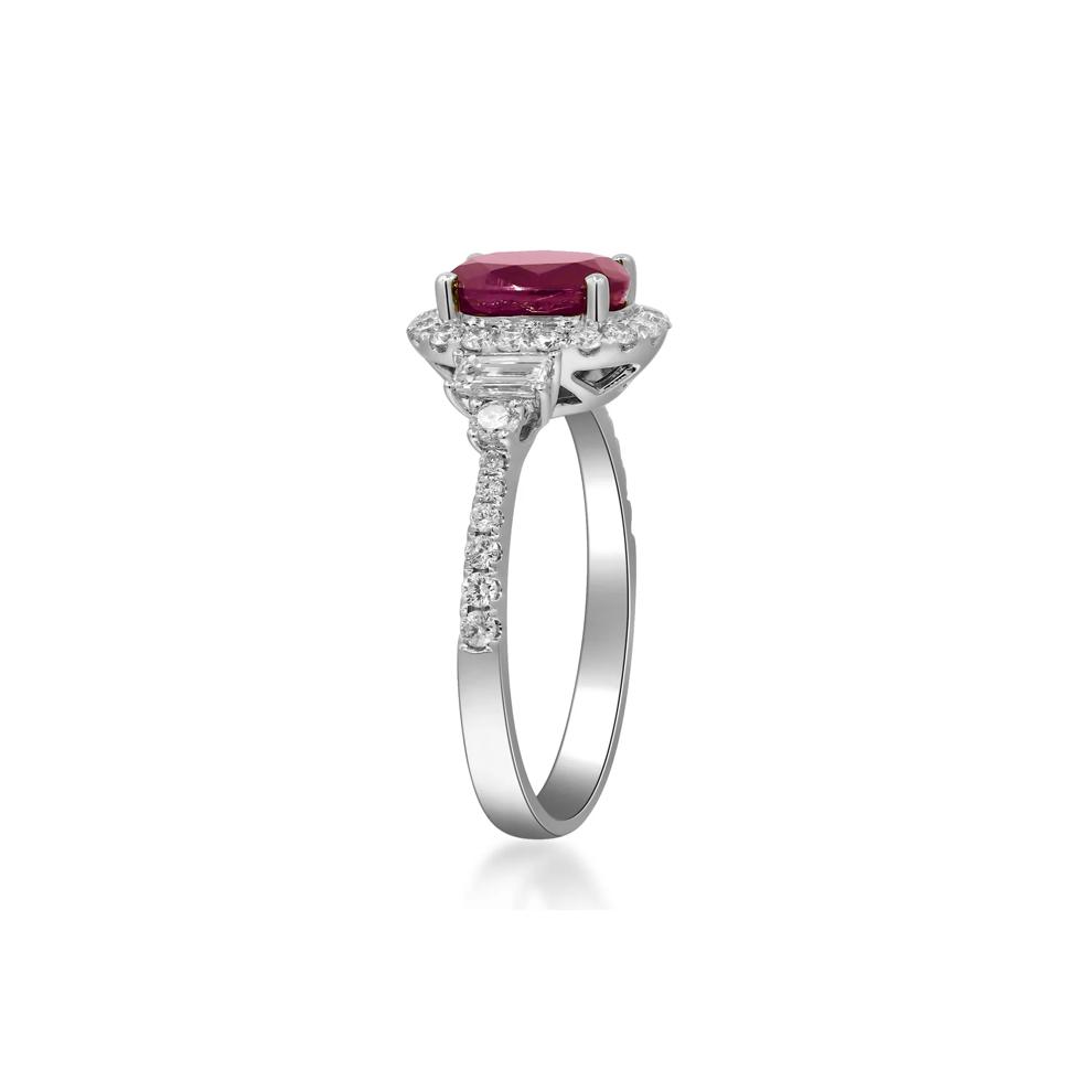 Oval Ruby &amp; Diamond Halo Ring in 18K White Gold (5/8 ct. tw.) – Image 4 of 5