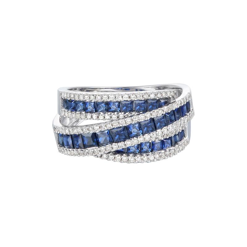 Blue Sapphire and Diamond Wrap Band in 10K White Gold &#40;1/2 ct. tw.&#41; – Image 1 of 3