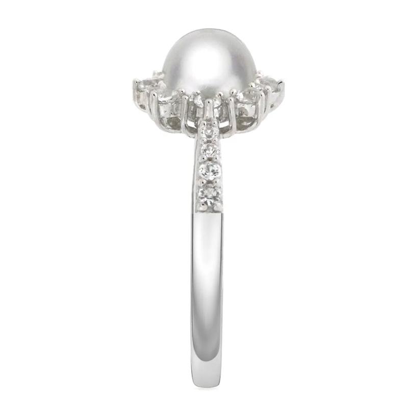 Freshwater Pearl &amp; Lab Created White Sapphire Pendant, Earrings &amp; Ring Boxed Set in Sterling Silver – Image 8 of 8