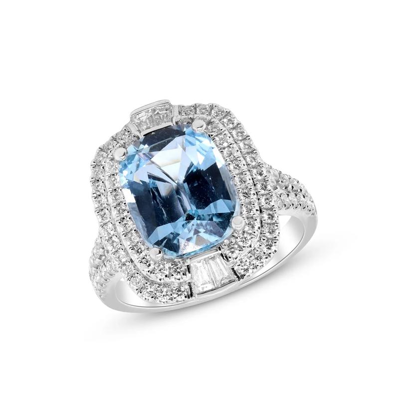 Aquamarine and Diamond Halo Ring in 18K White Gold &#40;7/8 ct. tw.&#41; – Image 4 of 4