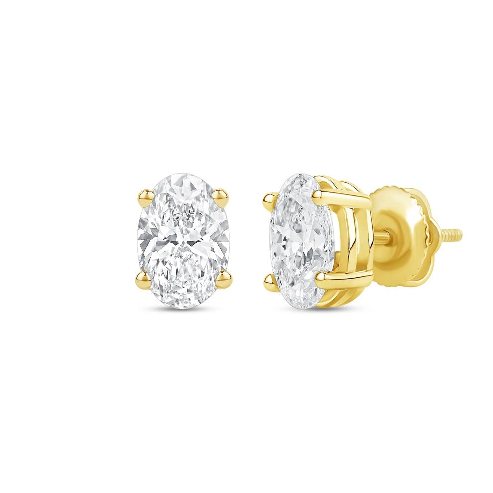 Lab Grown Diamond Oval-Shaped Solitaire Stud Earrings in 14K Yellow Gold (3 ct. tw.) – Image 1 of 3