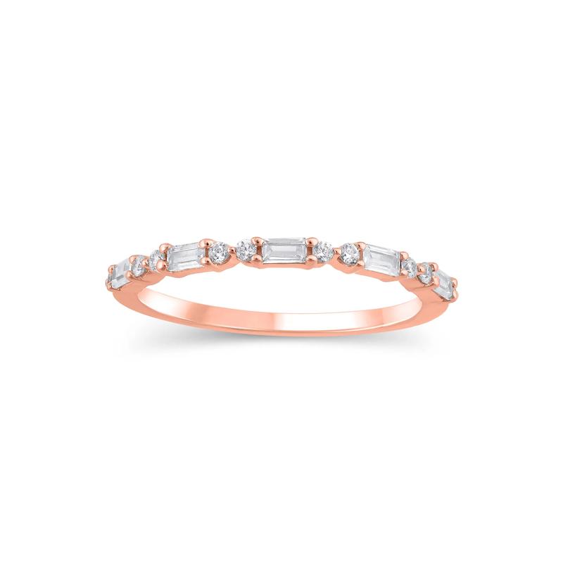 Lab Grown Diamond Round &amp; Baguette Anniversary Band in 10K Rose Gold &#40;1/4 ct. tw.&#41; – Image 1 of 3