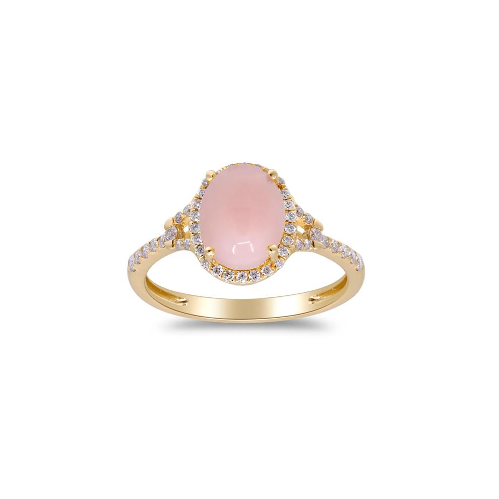 Pink Opal and Diamond Halo Ring in 10K Yellow Gold (1/4 ct. tw.) – Image 1 of 5