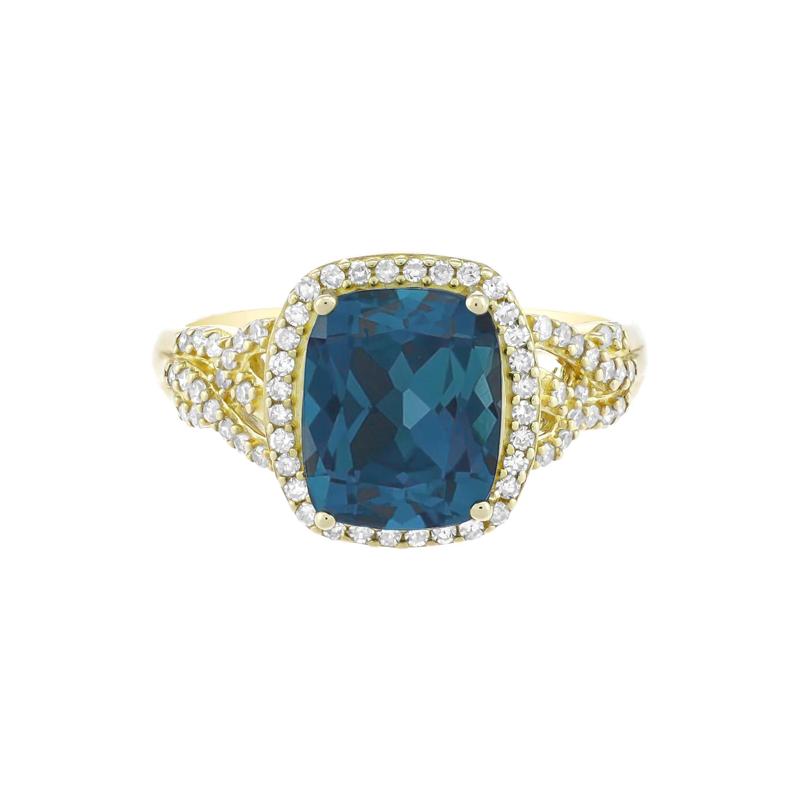 London Blue Topaz and Diamond Ring in 10K Yellow Gold &#40;1/3 ct. tw.&#41; – Image 1 of 3
