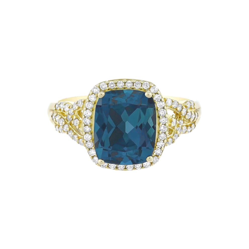 London Blue Topaz and Diamond Ring in 10K Yellow Gold (1/3 ct. tw.) – Image 1 of 3