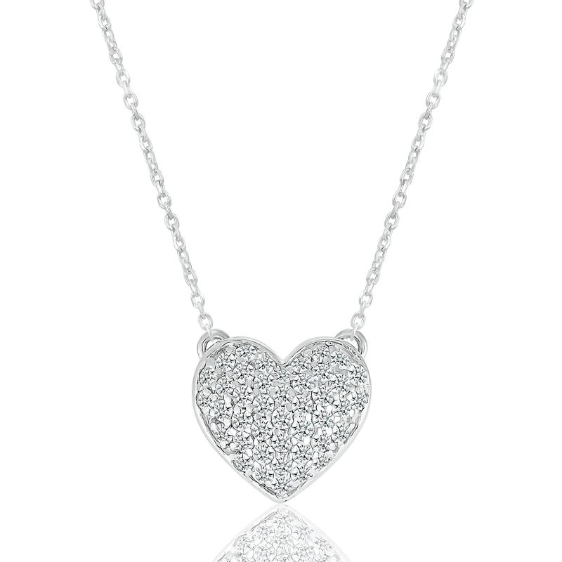 Mini Pav&eacute; Puff Heart Pendant in Sterling Silver &#40;1/5 ct. tw.&#41; – Image 1 of 3