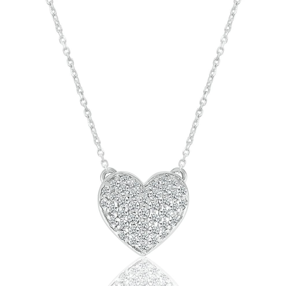 Mini Pav&eacute; Puff Heart Pendant in Sterling Silver (1/5 ct. tw.) – Image 1 of 3