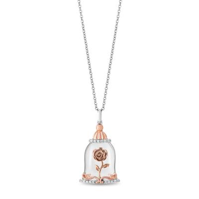 Belle Enchanted Rose Diamond and White Topaz Pendant in Sterling Silver and 10K Rose Gold (1/10 ct. tw.)