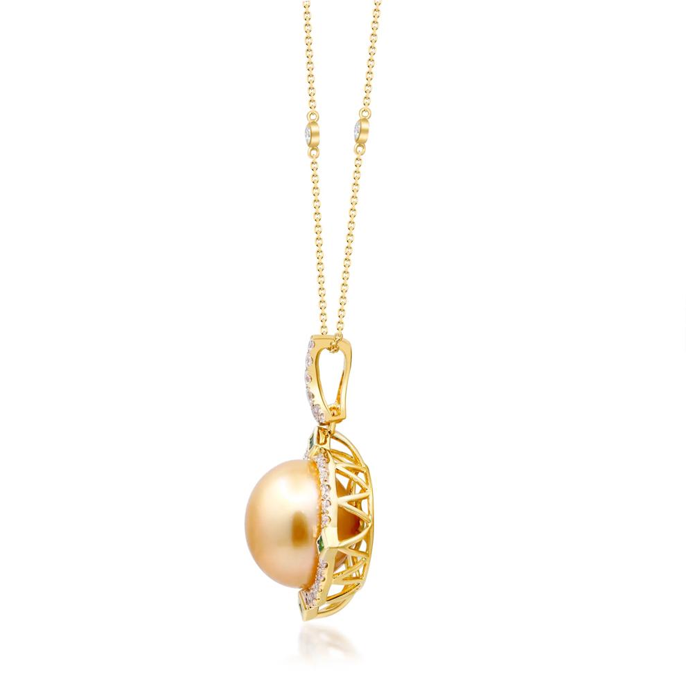 South Sea Pearl, Emerald &amp; Diamond Pendant Necklace in 14K Yellow Gold (1/2 ct. tw.) – Image 2 of 3