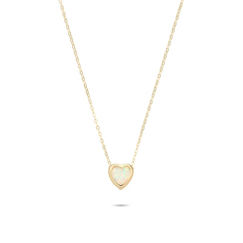 Lab-Created Opal Bezel Heart Necklace in 10K Yellow Gold – Image 1 of 3