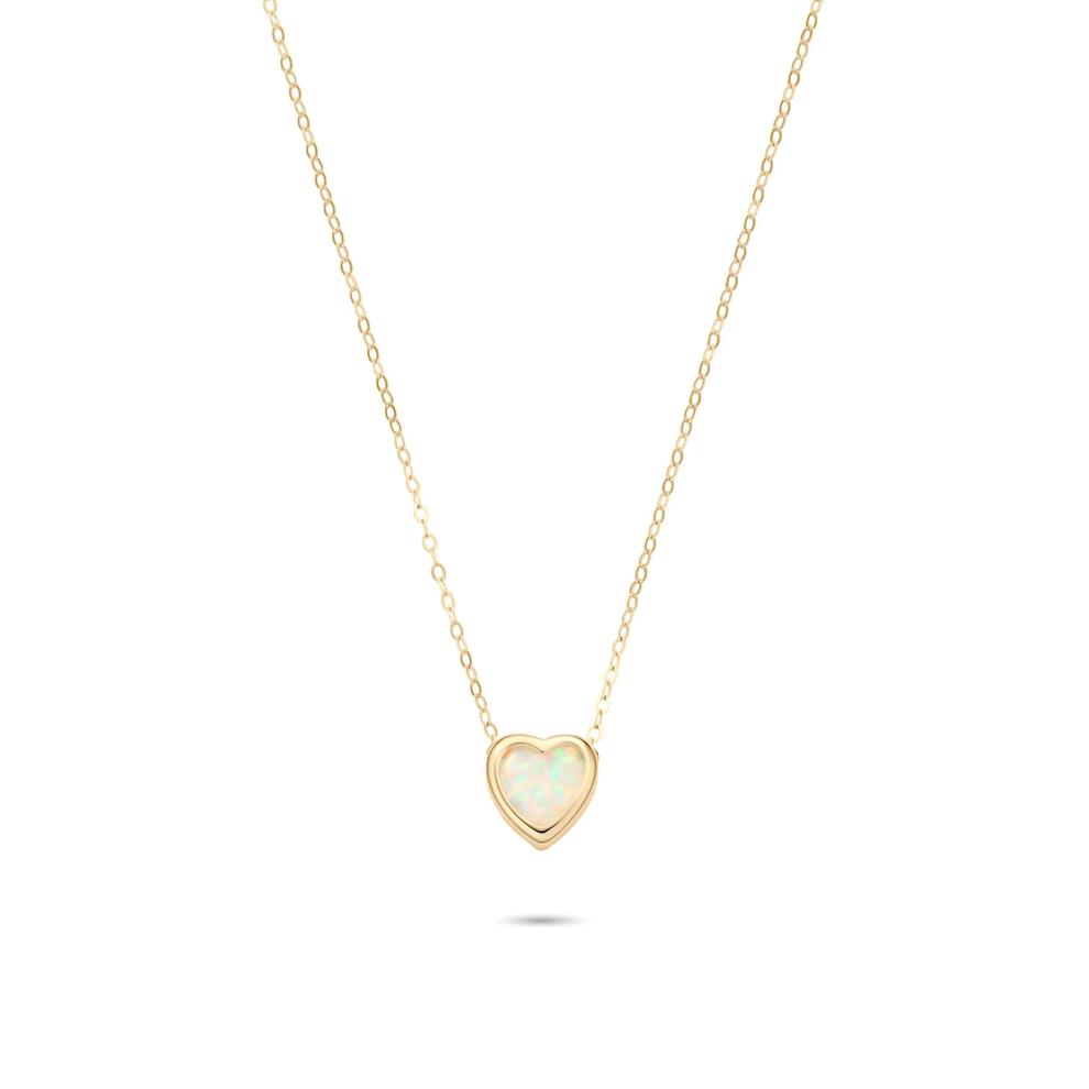Lab-Created Opal Bezel Heart Necklace in 10K Yellow Gold – Image 1 of 4