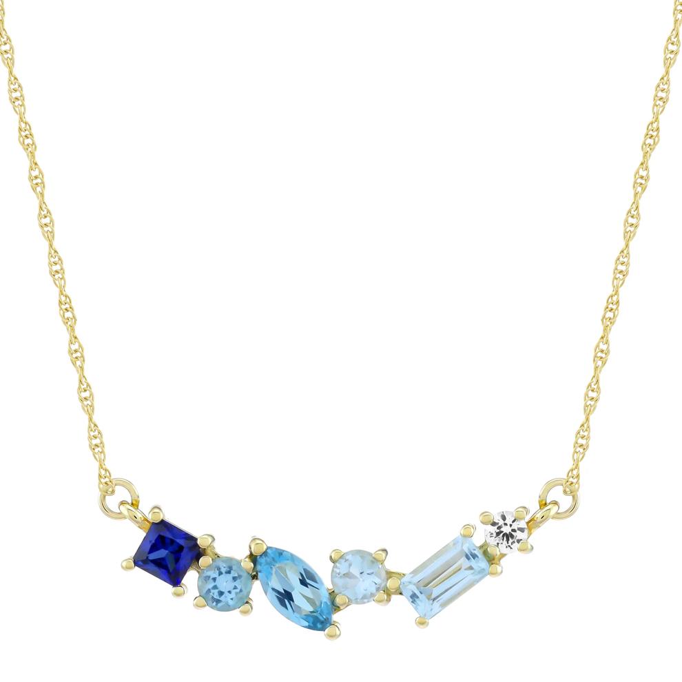 Lab-Created Blue Topaz and Sapphire Necklace in 10K Yellow Gold – Image 1 of 3