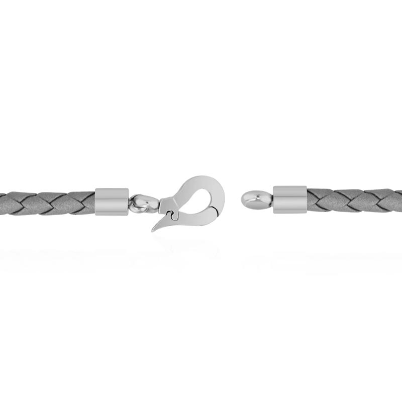 Men&#39;s Gray Woven Leather Bracelet with Stainless Steel – Image 3 of 5