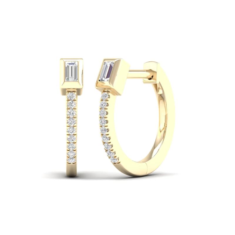 Baguette &amp; Round Hoop Earrings in 10K Yellow Gold &#40;1/7 ct. tw.&#41; – Image 1 of 3