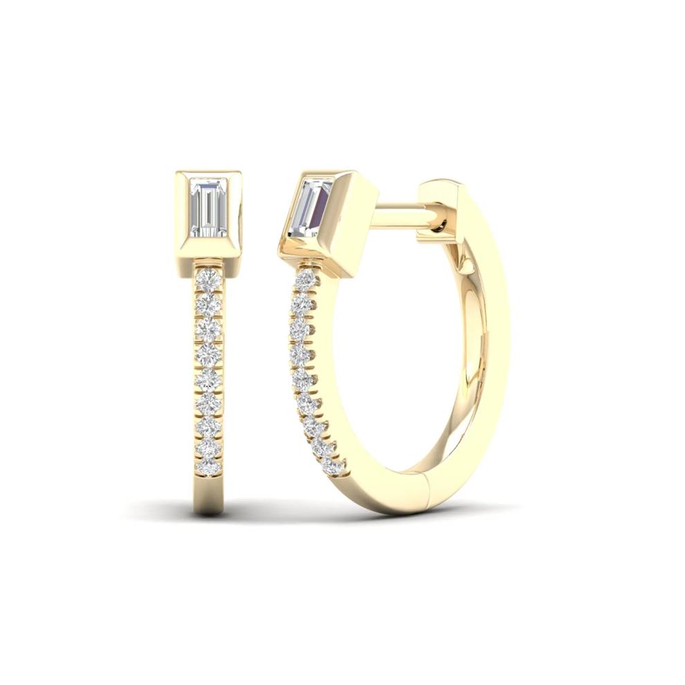Baguette &amp; Round Hoop Earrings in 10K Yellow Gold (1/7 ct. tw.) – Image 1 of 3