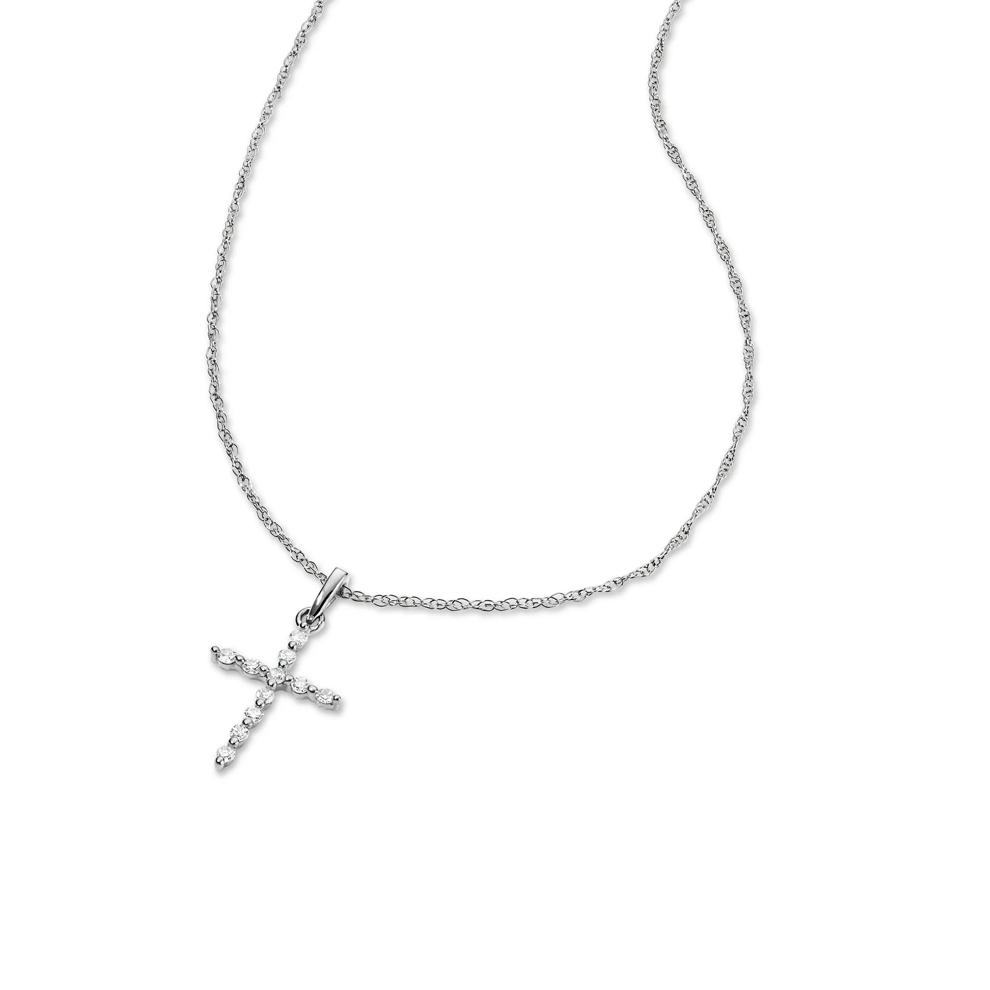 Diamond Cross Pendant in 10K White Gold (1/10 ct. tw.) – Image 4 of 4