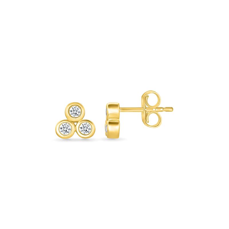 Diamond Three-Stone Bezel Earrings in 10K Yellow Gold &#40;1/8 ct. tw.&#41; – Image 3 of 3