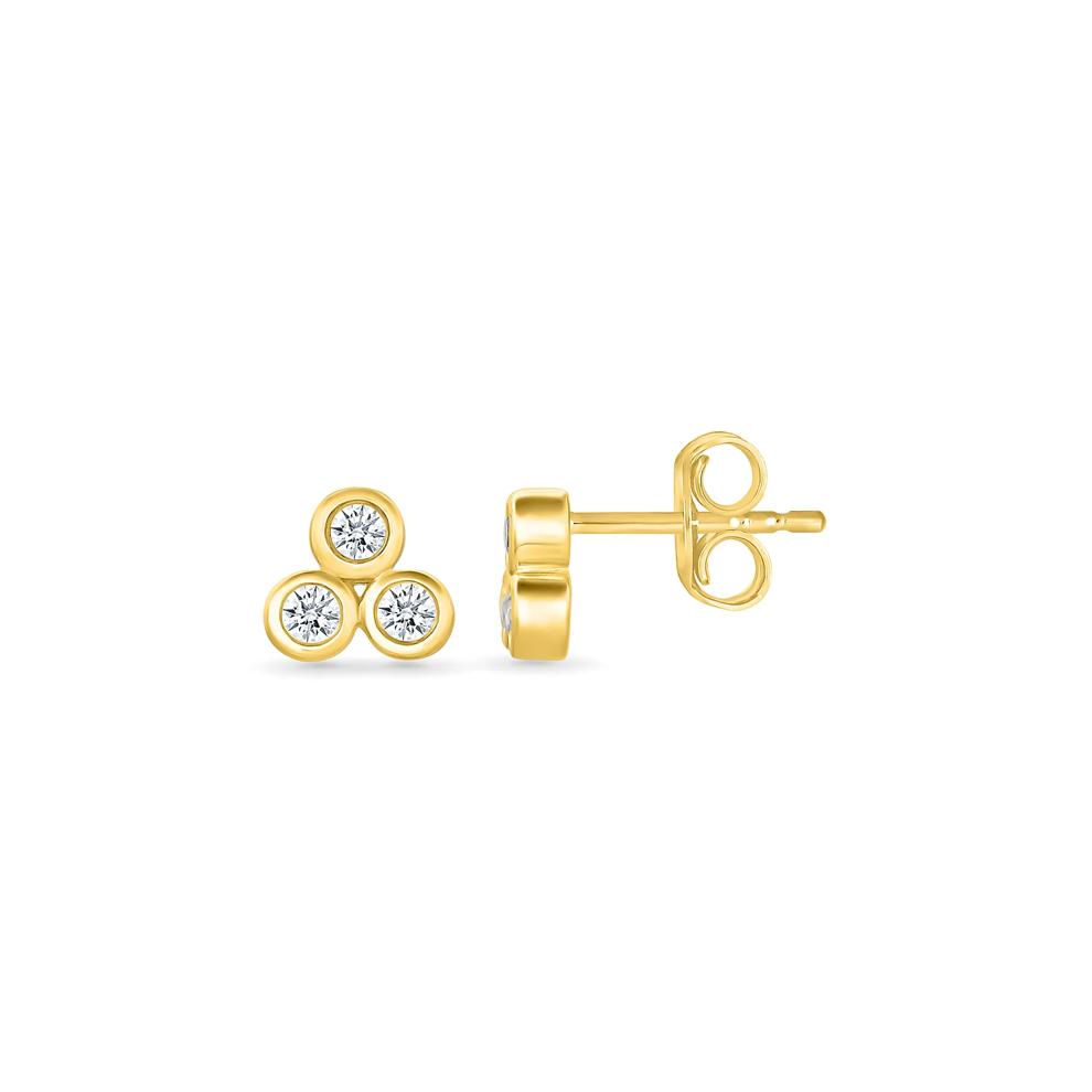 Diamond Three-Stone Bezel Earrings in 10K Yellow Gold (1/8 ct. tw.) – Image 3 of 3