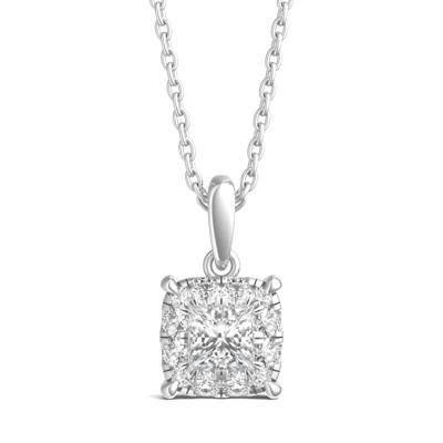 Lab Grown Diamond Princess-Cut Halo Pendant in 14K White Gold (1/2 ct. tw.)
