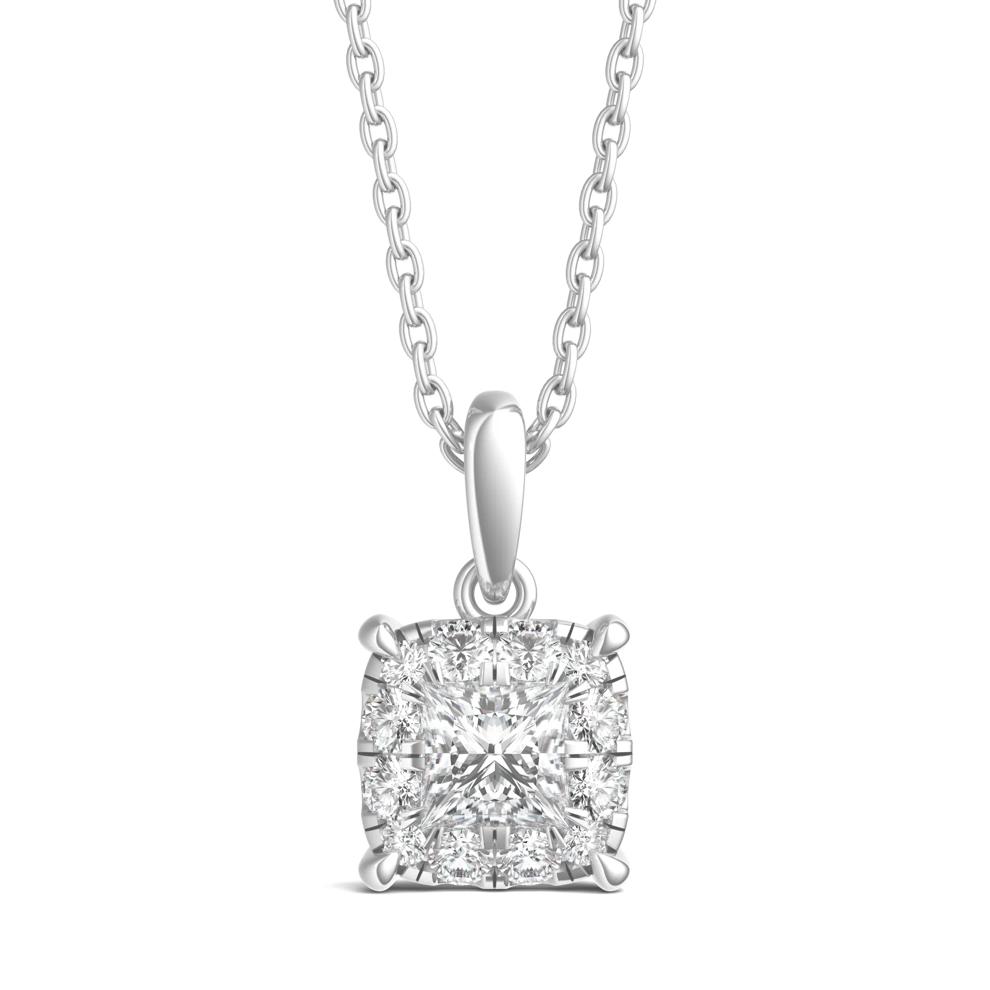 Lab Grown Diamond Princess-Cut Halo Pendant in 14K White Gold (1/2 ct. tw.) – Image 1 of 3