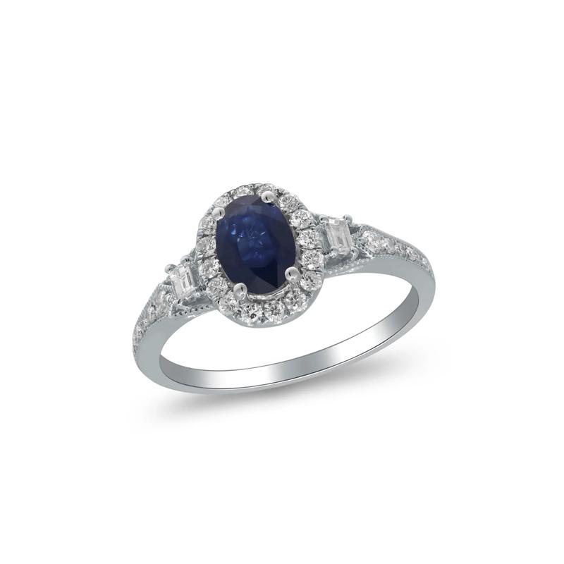 Blue Sapphire &amp; Diamond Halo Ring in 10K White Gold &#40;1/3 ct. tw.&#41; – Image 5 of 5