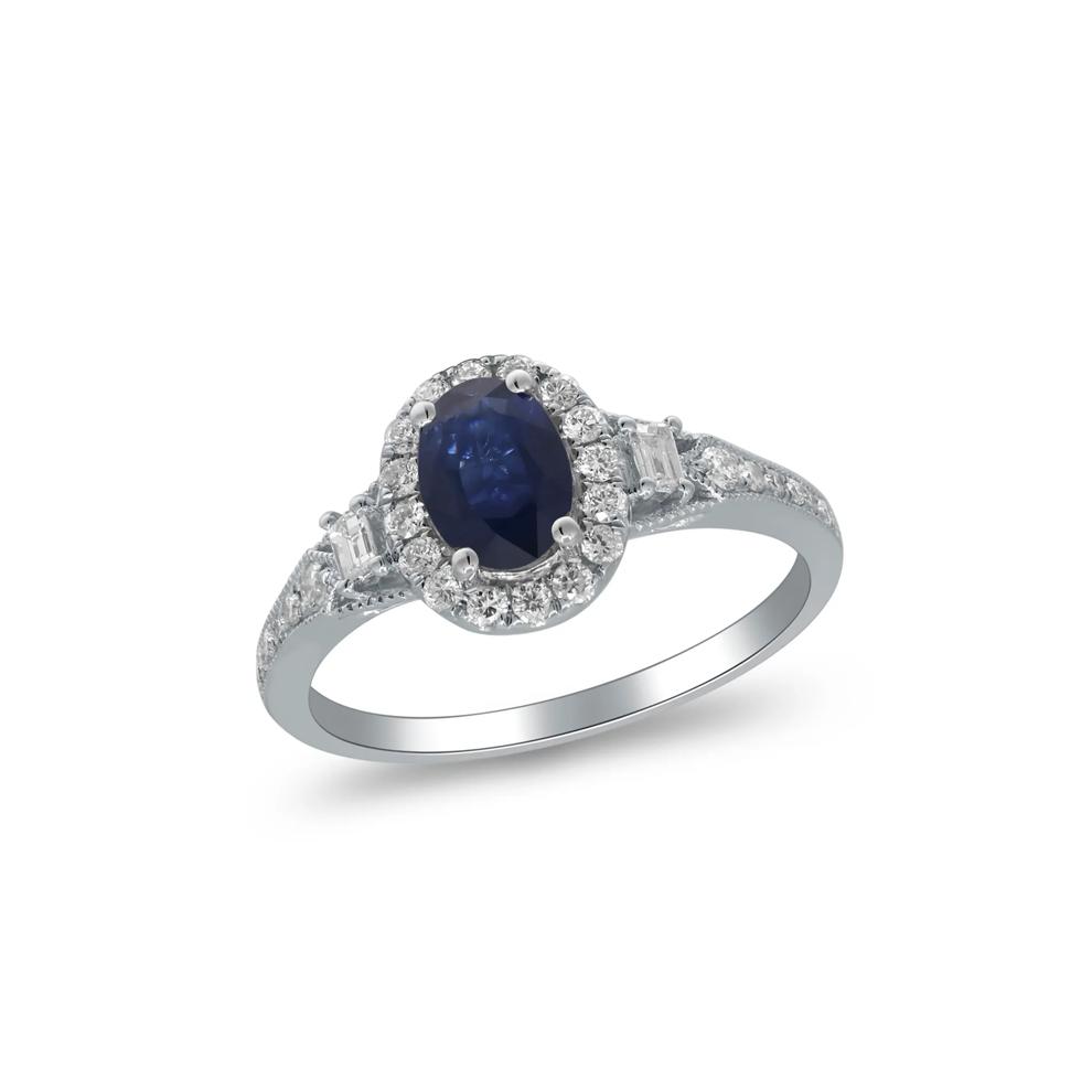 Blue Sapphire &amp; Diamond Halo Ring in 10K White Gold (1/3 ct. tw.) – Image 5 of 5