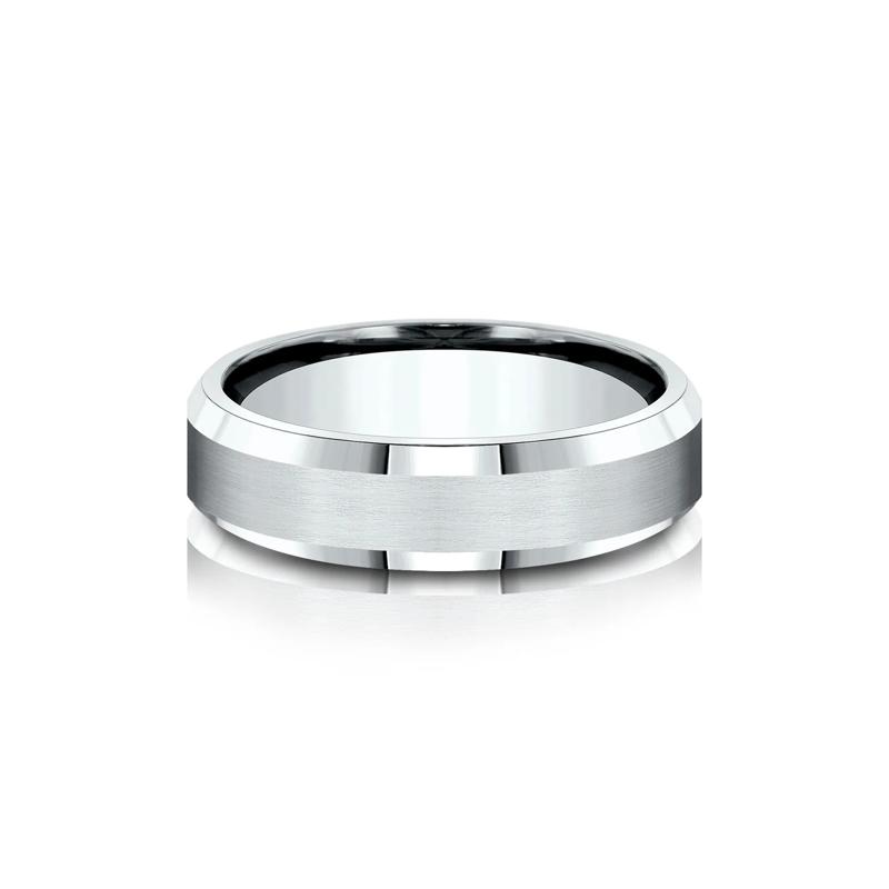 Men&rsquo;s Bevel Edge Satin Wedding Band in 14K White Gold, 6MM – Image 1 of 3