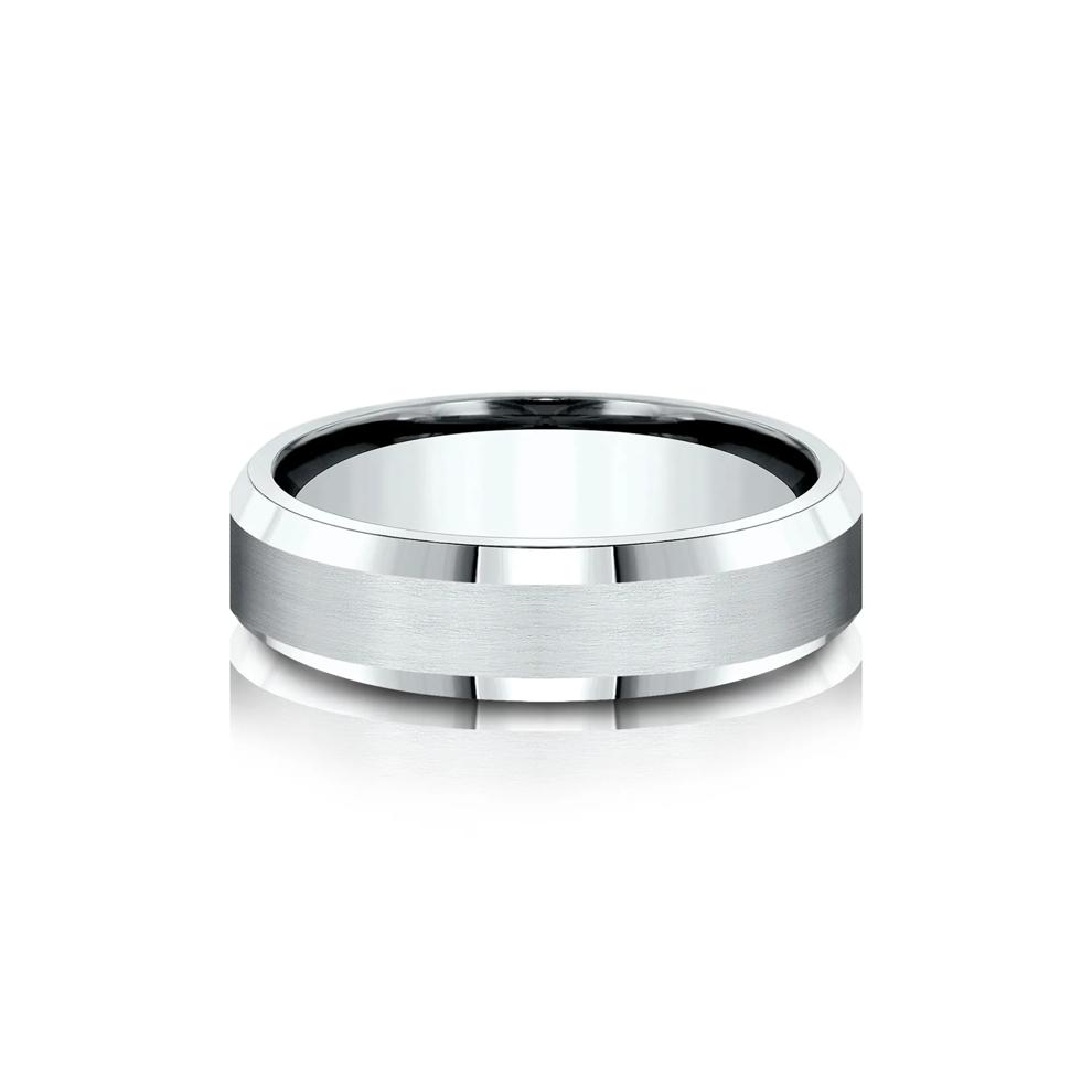 Men&rsquo;s Bevel Edge Satin Wedding Band in 14K White Gold, 6MM – Image 1 of 3