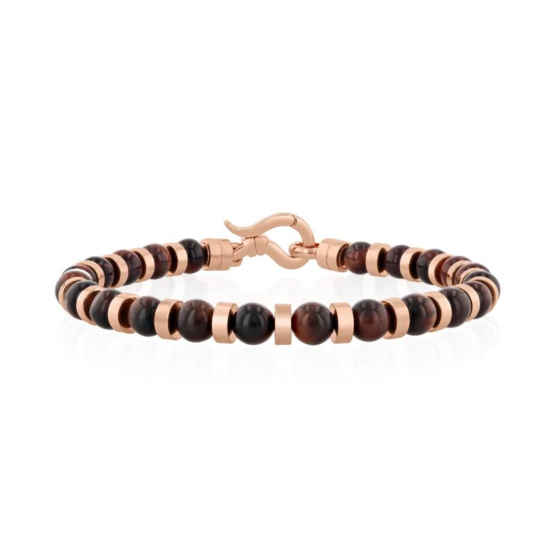 Men&#39;s Tiger Eye Bead Bracelet in Rose Gold Vermeil – Image 1 of 3