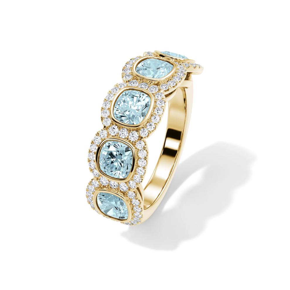 Lab Grown Diamond Blue Cushion-Cut &amp; Round Anniversary Band in 14K Yellow Gold (3 ct. tw.) – Image 4 of 4