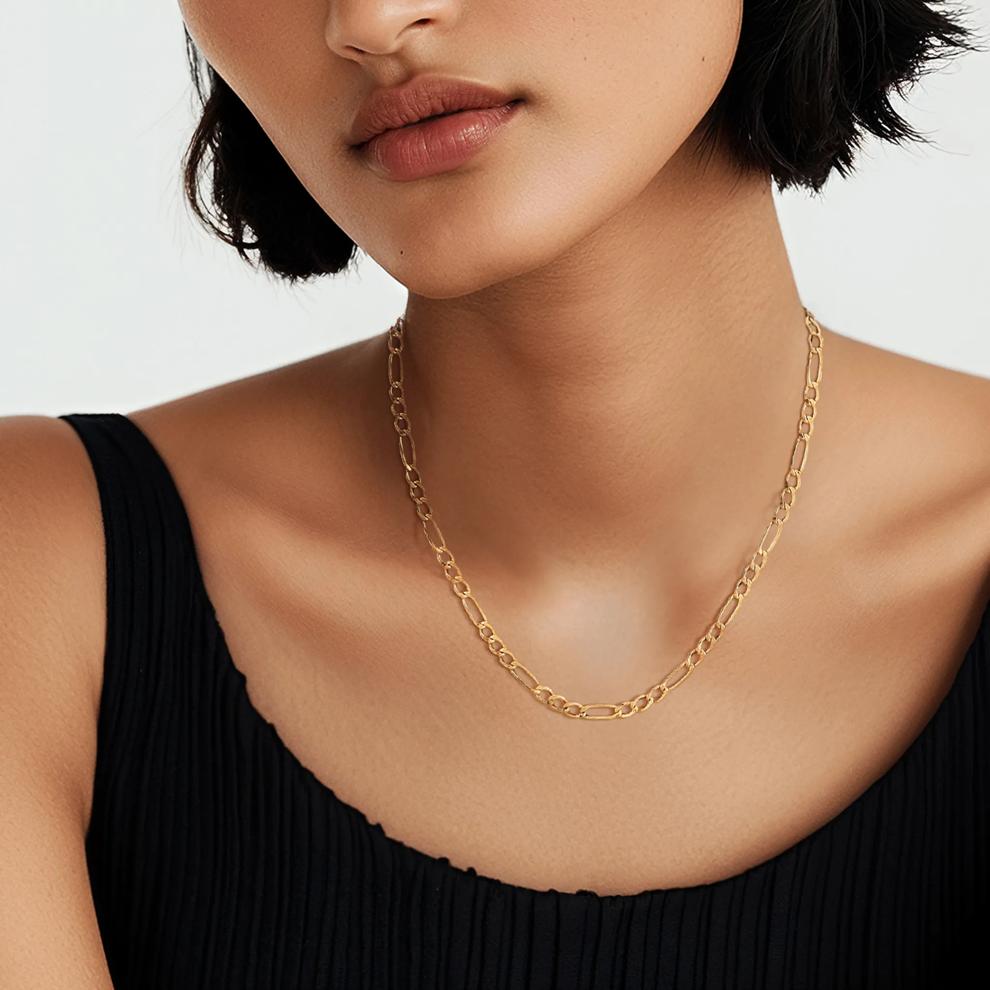 Hollow Figaro Chain in 14K Yellow Gold, 2.6MM, 18&rdquo; – Image 5 of 5